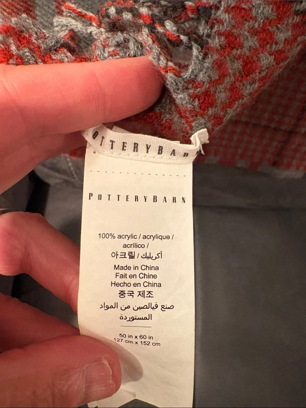 Pottery Barn Whitaker Gray and Red Plaid Reversible Throw